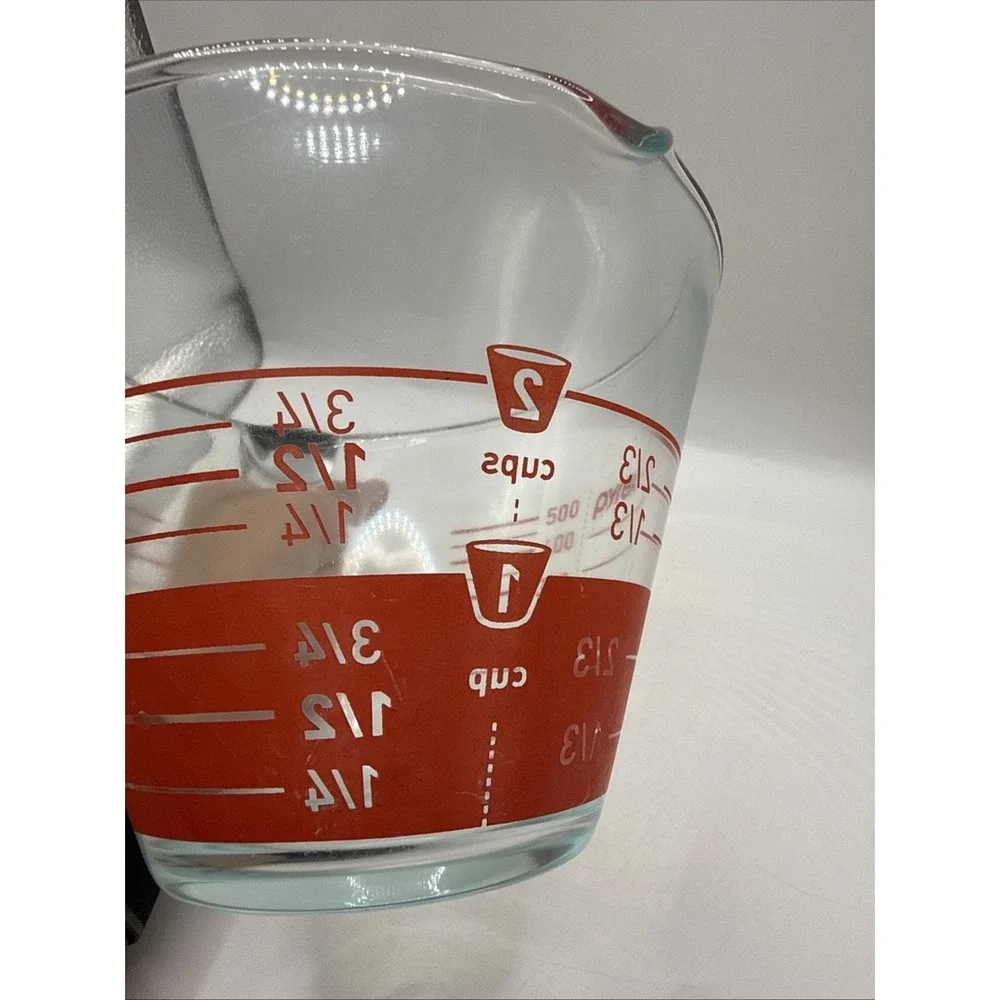 Vintage Pyrex Red Reverse Read 2 Cup Measuring Cup Made in USA Red Lettering
